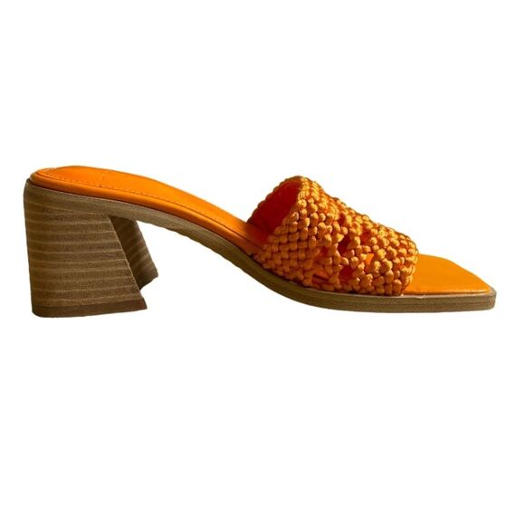 NEW Marc Fisher Jaxxon Square Toe Heeled Sandals Size 5.5 Orange Woven Strap - Picture 6 of 16